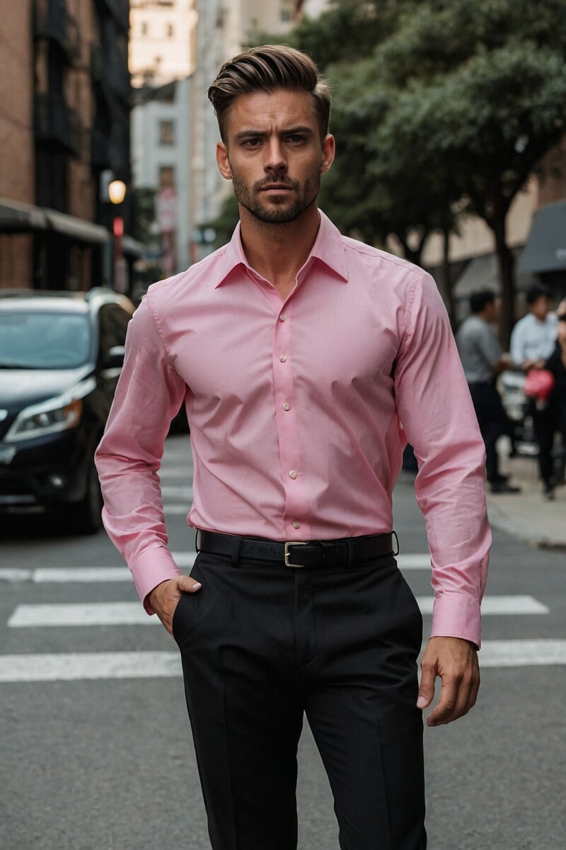 Male Pink Dress Shirt With Black Pants 2