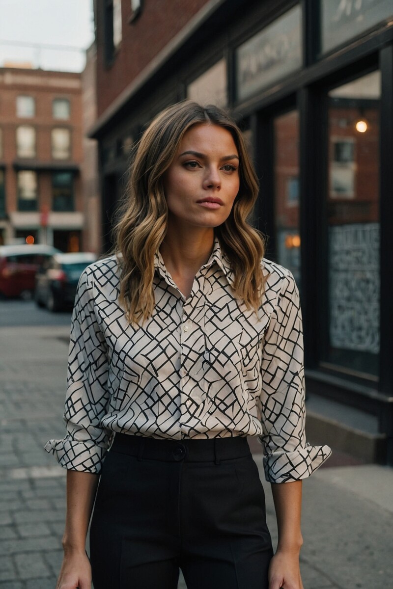 Patterned Dress Shirt With Black Pants 3