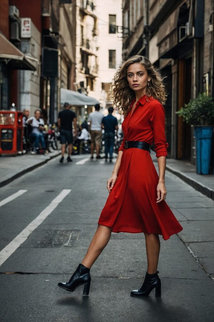 Red Dress With Black Shoes