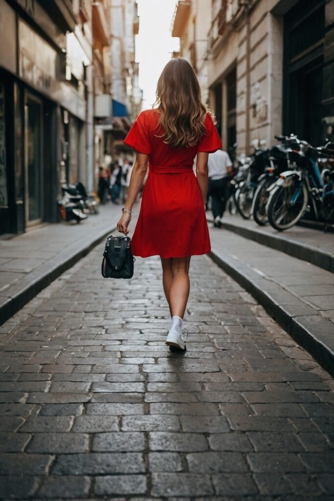 Red Dress With White Shoes