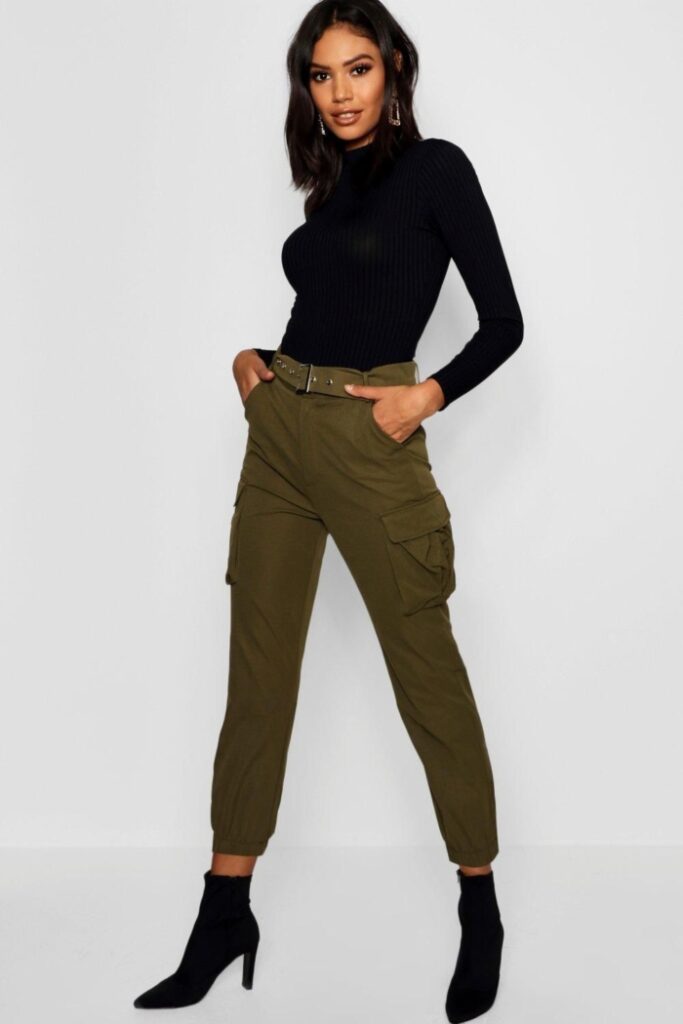 Sleek and Chic: Olive Cargo with Heels