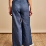 Casual Blue Linen Wide Leg Pants