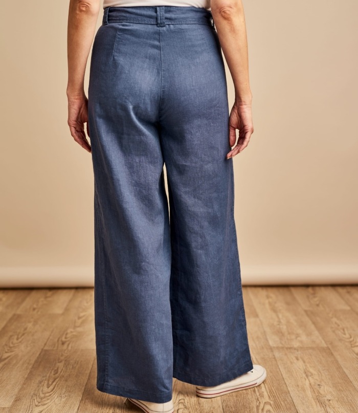 Casual Blue Linen Wide Leg Pants