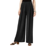 Black Pleated Wide-Leg Pants with Sandals