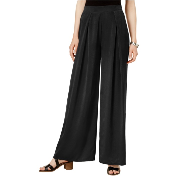 Black Pleated Wide-Leg Pants with Sandals