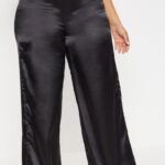 Sleek Black Satin Wide Leg Pants