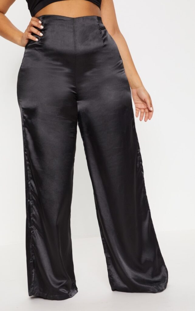 Sleek Black Satin Wide Leg Pants