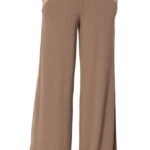 Brown Smocked Waist Wide-Leg Pants