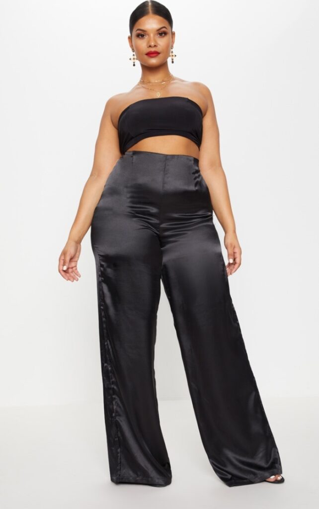 Sleek Black Satin Wide Leg Pants