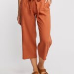 Rust-Colored Cropped Wide Leg Pants