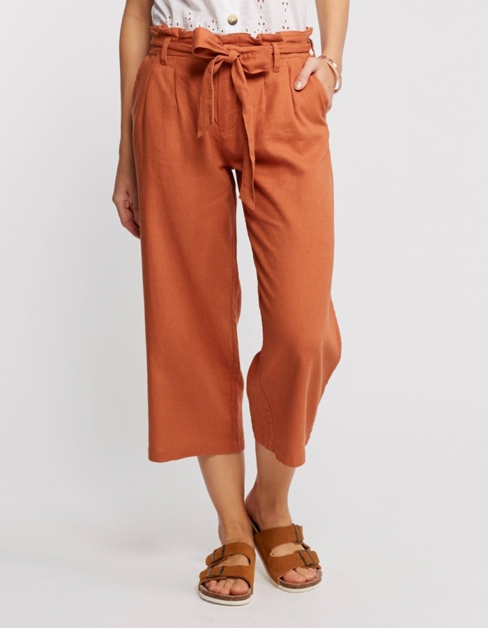 Rust-Colored Cropped Wide Leg Pants