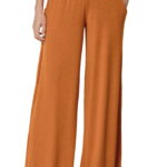 Rust Colored Smocked Waist Wide-Leg Pants