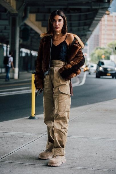 Chic Cargo Pants and Faux Fur Jacket