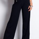 Navy Button-Detail Wide Leg Pants