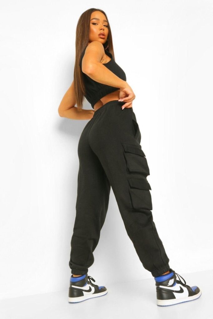 Sporty Black Cargo Pants with Sneakers