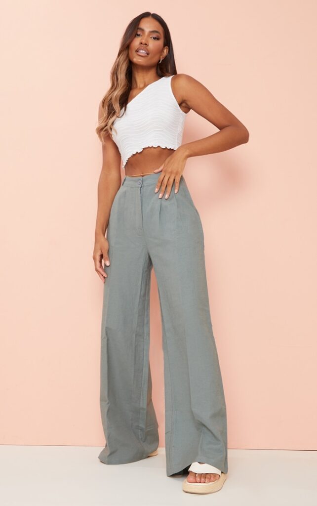 Light Gray High-Waisted Wide Leg Pants