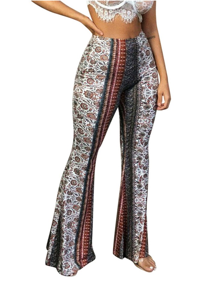 Boho Print Wide-Leg Pants with Lace Top