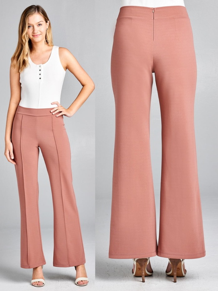 Blush Pink Wide-Leg Pants with White Top