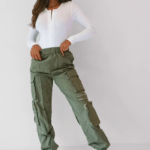 Olive Cargo Pants with White Top