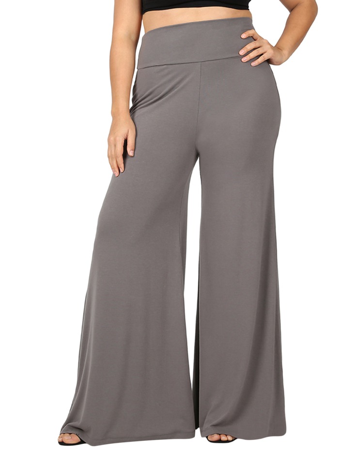 Grey High-Waist Wide-Leg Pants with Crop Top