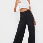 Black High-Waist Wide-Leg Pants with Crop Top