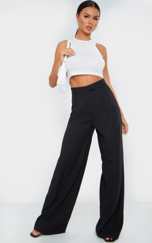 Black High-Waist Wide-Leg Pants with Crop Top