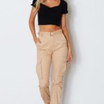 Black Cargo Pants with Tied Crop Top