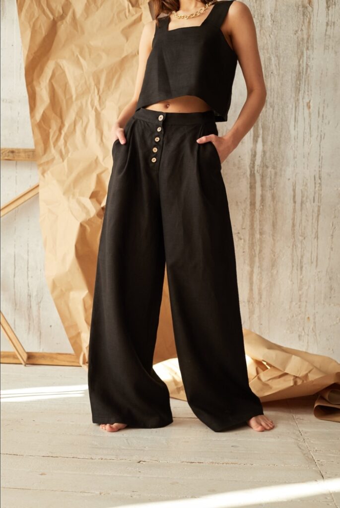 Chic Black Linen Wide Leg Pants