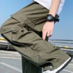 Relaxed Fit Olive Cargo Pants with Sneakers