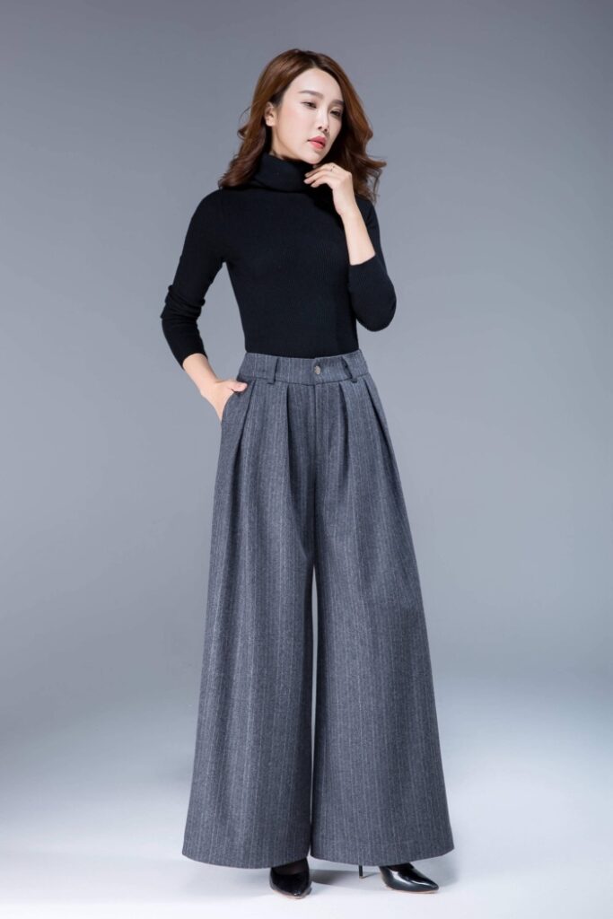 Modern Gray High-Waisted Wide Leg Pants