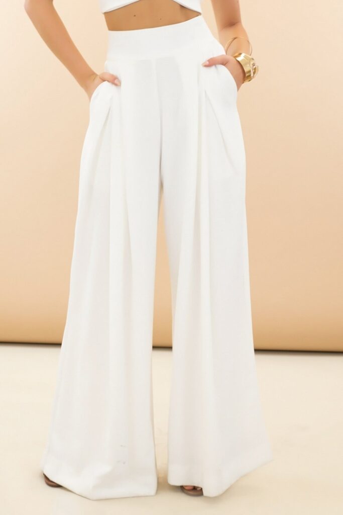 Elegant White High-Waisted Wide Leg Pants