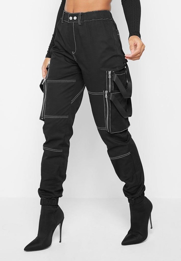 Black Cargo Pants with High Heels