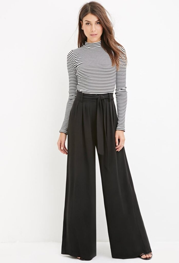 Classic Black Wide Leg Pants with a Twist