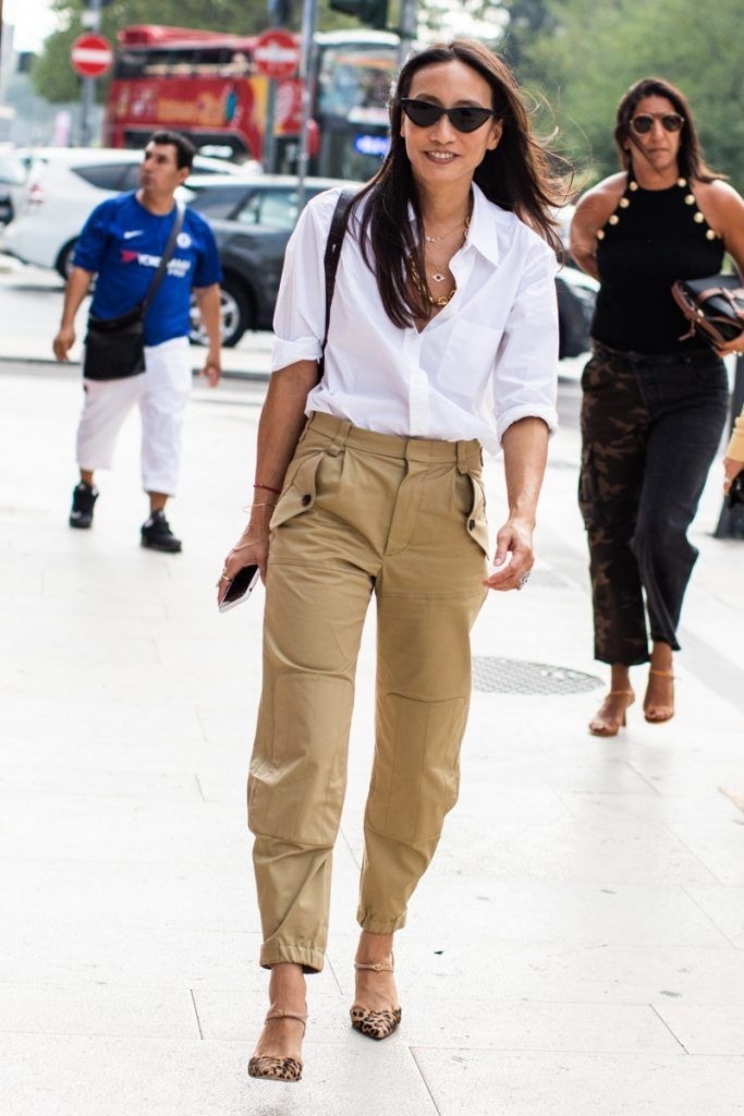 Beige Cargo Pants with White Shirt