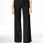 Drawstring Waist Black Wide Leg Pant