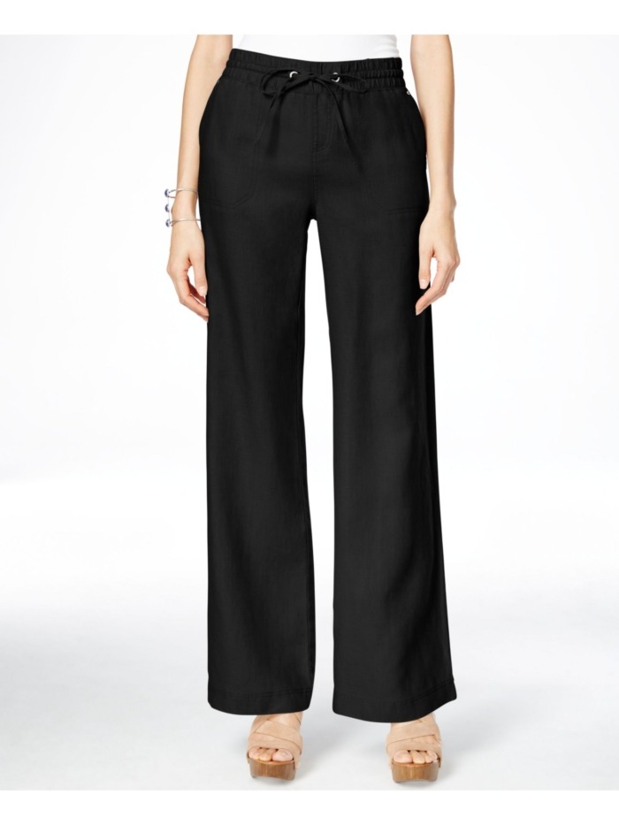 Drawstring Waist Black Wide Leg Pant