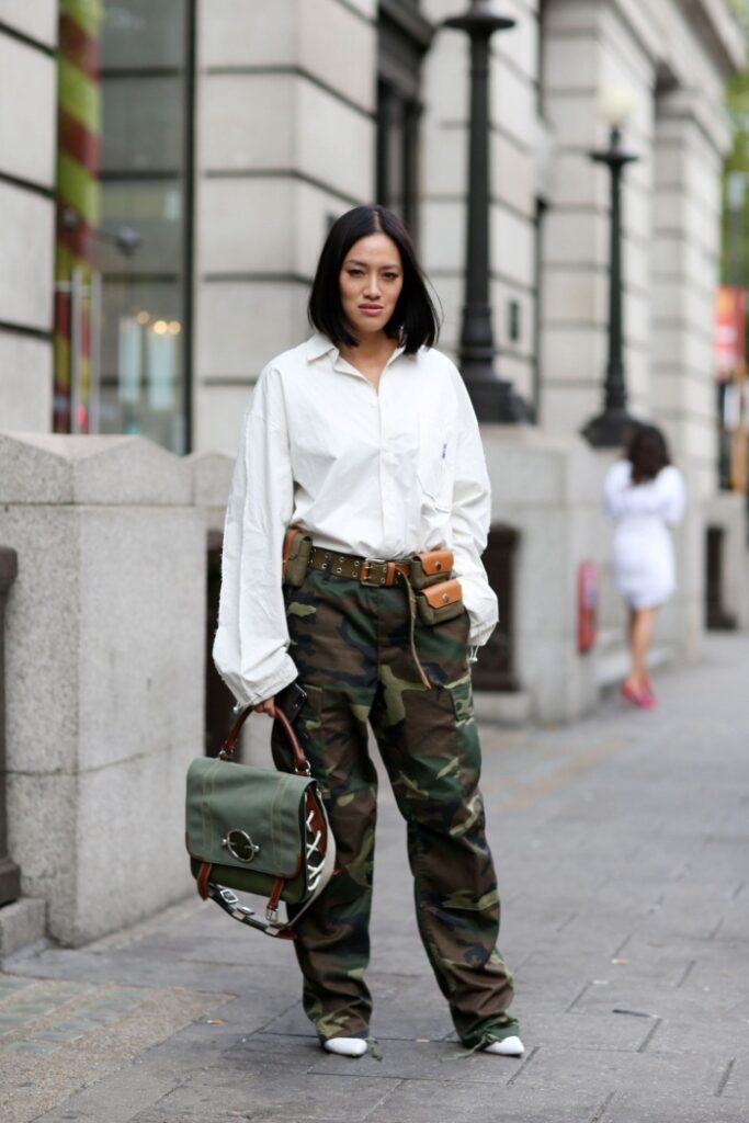 Camo Cargo Pants and Oversized White Shirt