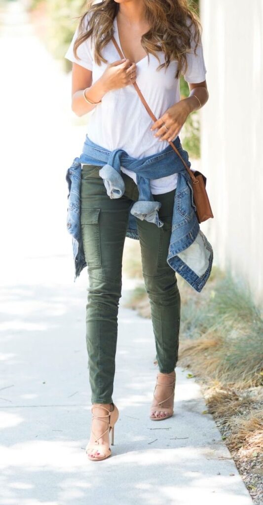 Chic Casual: Fitted Cargo with Heels