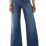 Classic Denim Wide-Leg Pants with Brown Boots