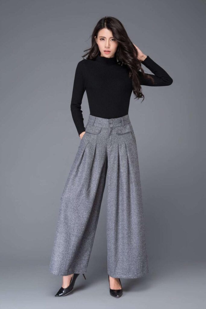 Sophisticated Gray Pleated Wide Leg Pants