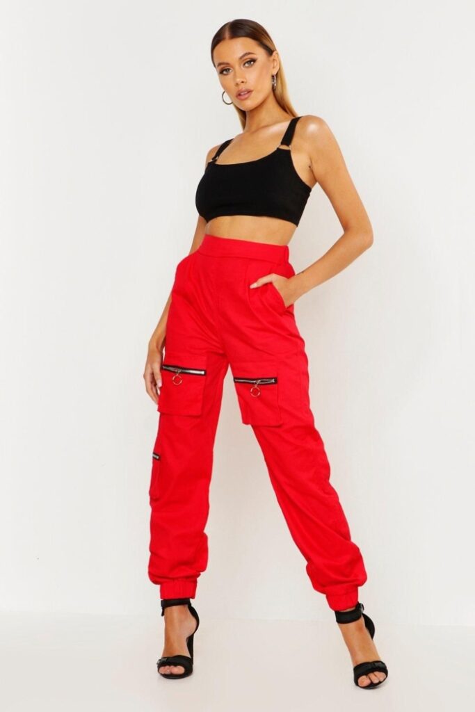 Bold and Bright: Red Cargo Pants Look