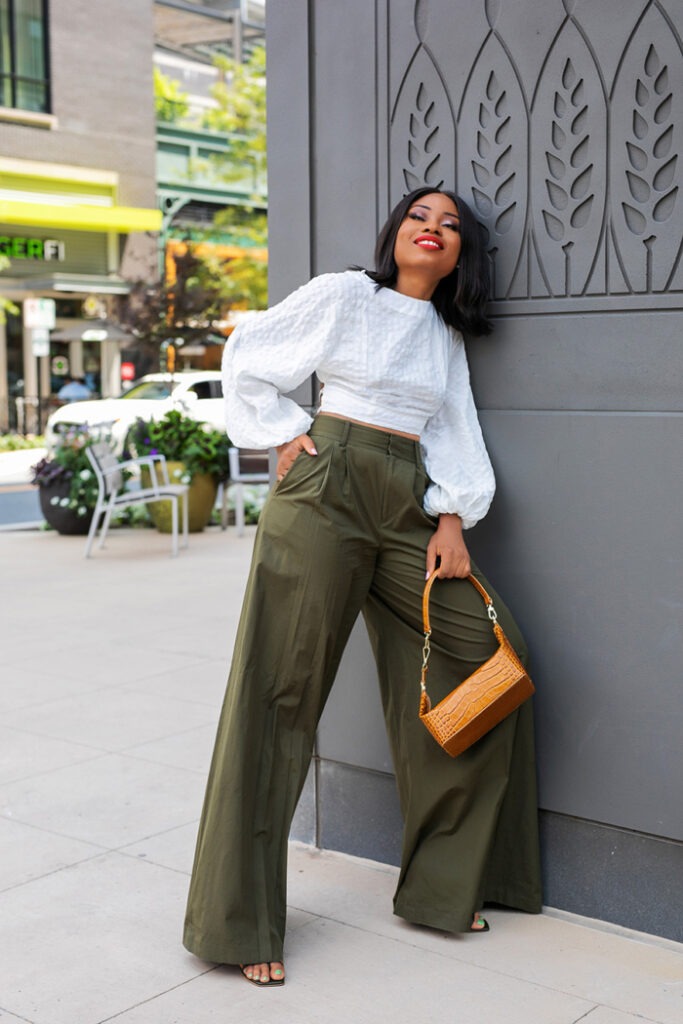 Stylish Olive Green Wide Leg Pants